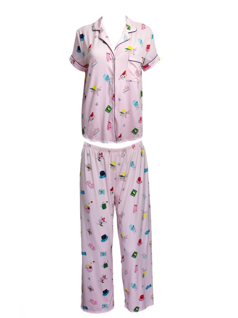 Kate Spade Women’s Pajama Short Sleeve Top Capri Pants 2-Pc Lounge PJ Set Size M - Picture 3 of 7